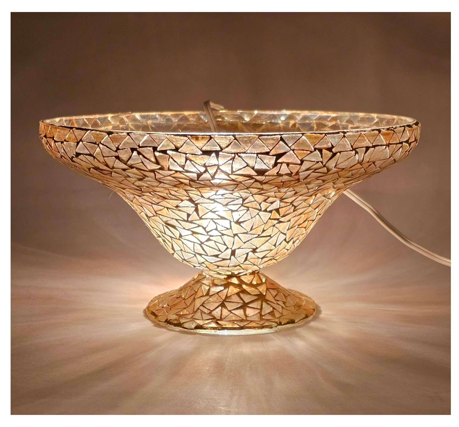Compote Bowl Gold Mosaic on Glass Triangle Chips 10″Dia 5.5″High FREE SHIPPING
