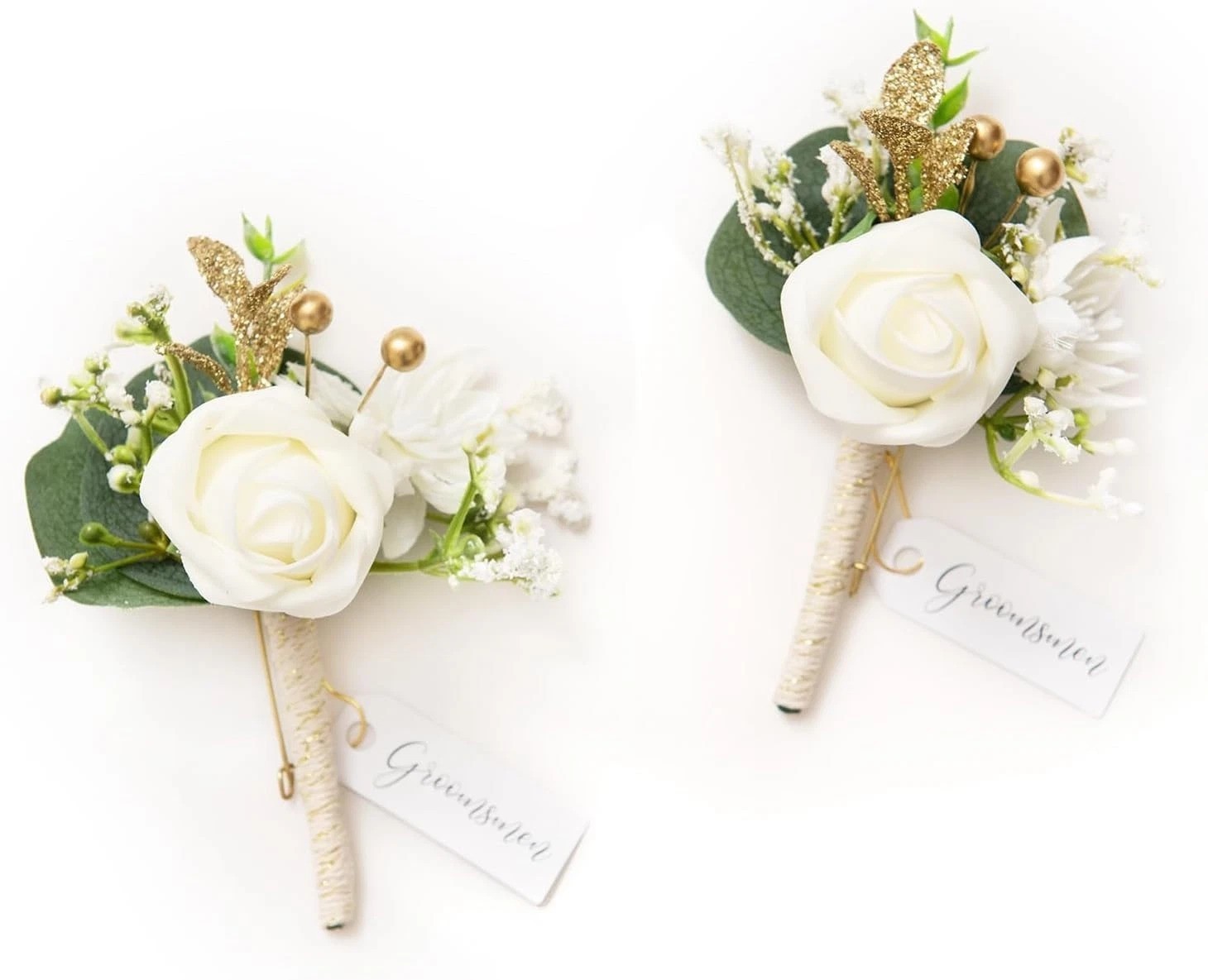 2pcs White Baby Breath Boutonniere Set – Perfect for Weddings, Proms, & More