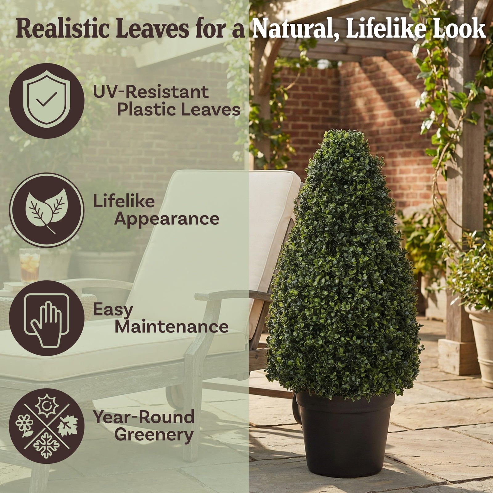 Artificial Boxwood Topiary – 36-Inch Tower-Style Faux Plant in Sturdy Pot – R…