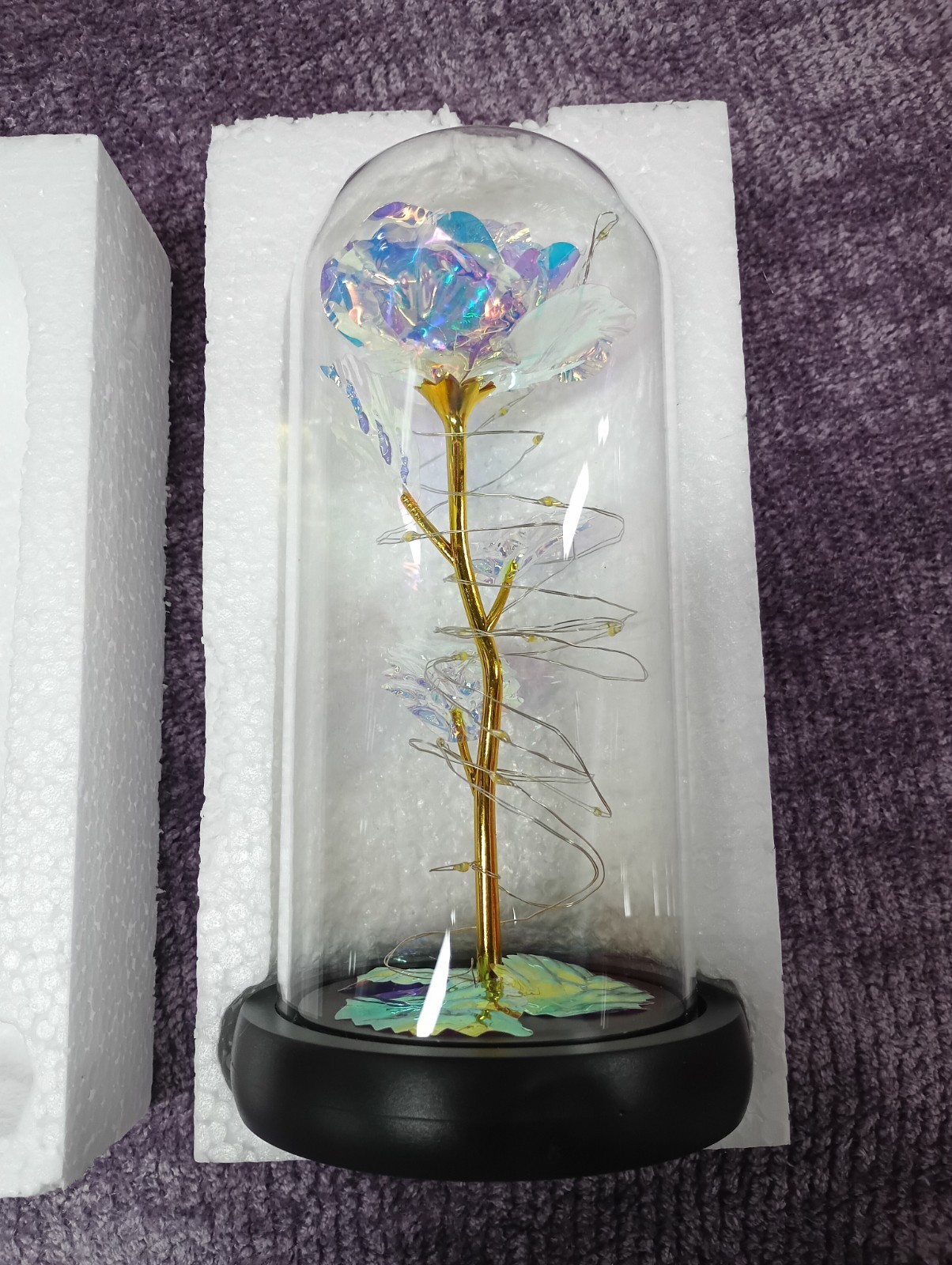 Galaxy Rose in Glass Dome with Multi-Color LED Lights, 8 Inch