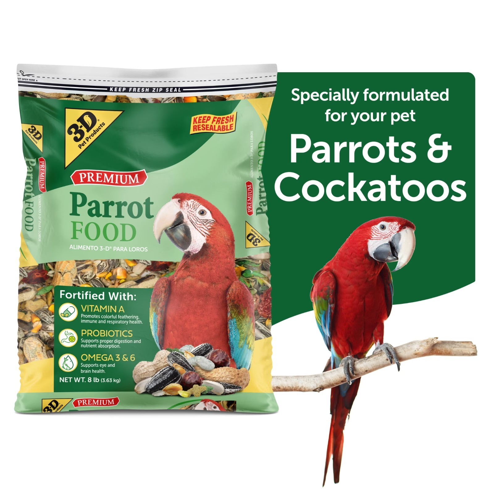 3-Pack 3-D Pet Products Premium Parrot Bird Food Seeds 8 lb