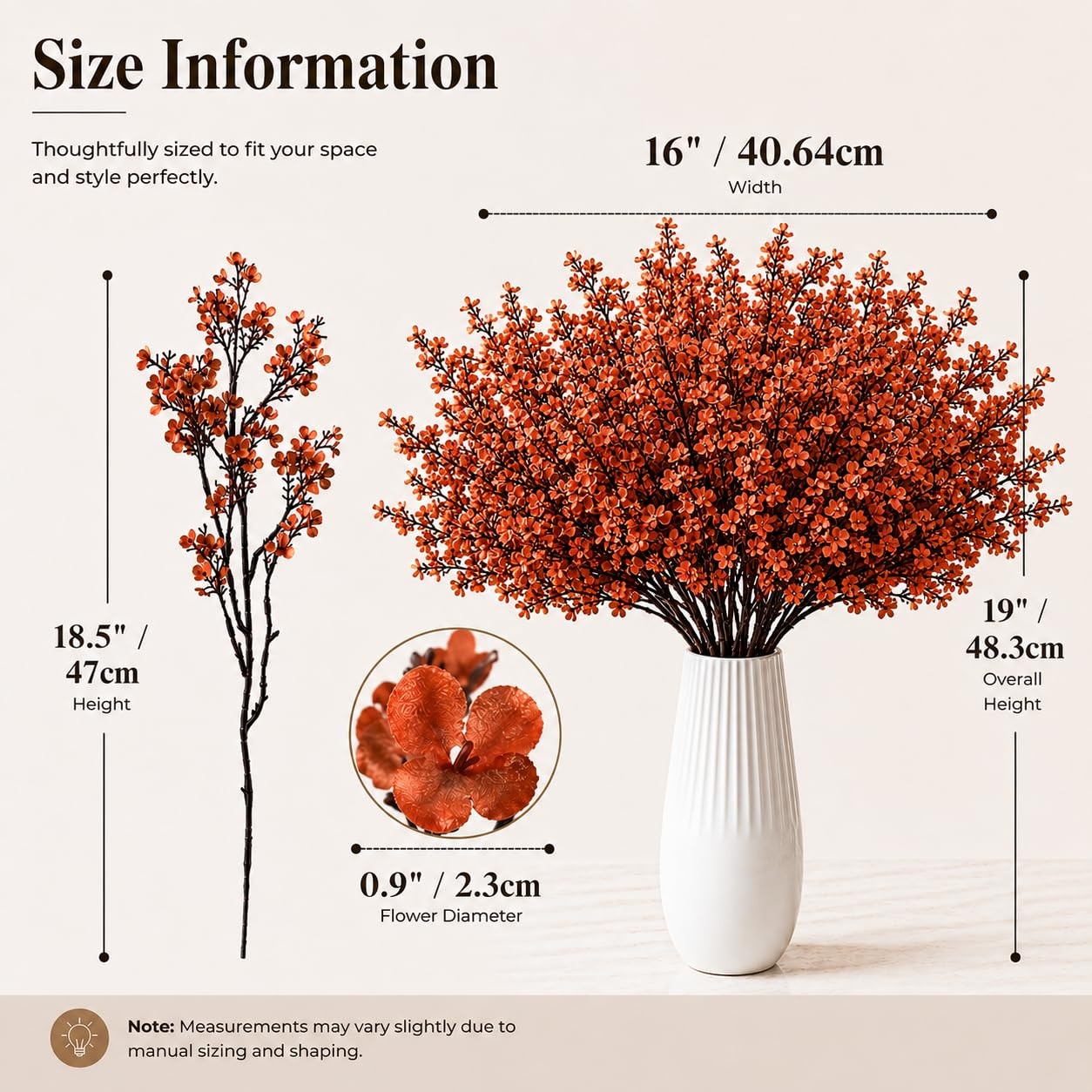 15 Bundles Burnt Orange Artificial Babys Breath Silk Gypsophila 18.5 Inch