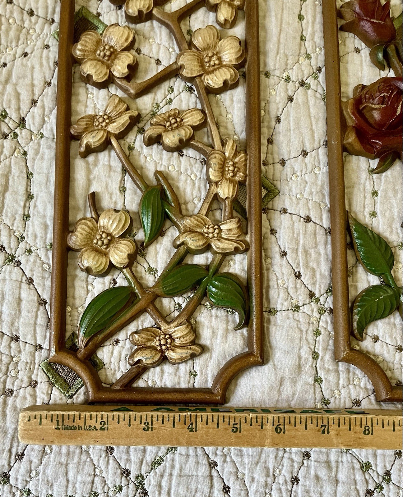 MCM Sexton 4 Season Floral Wall Plaques Embossed Cast Aluminum 1965 – 1979 USA