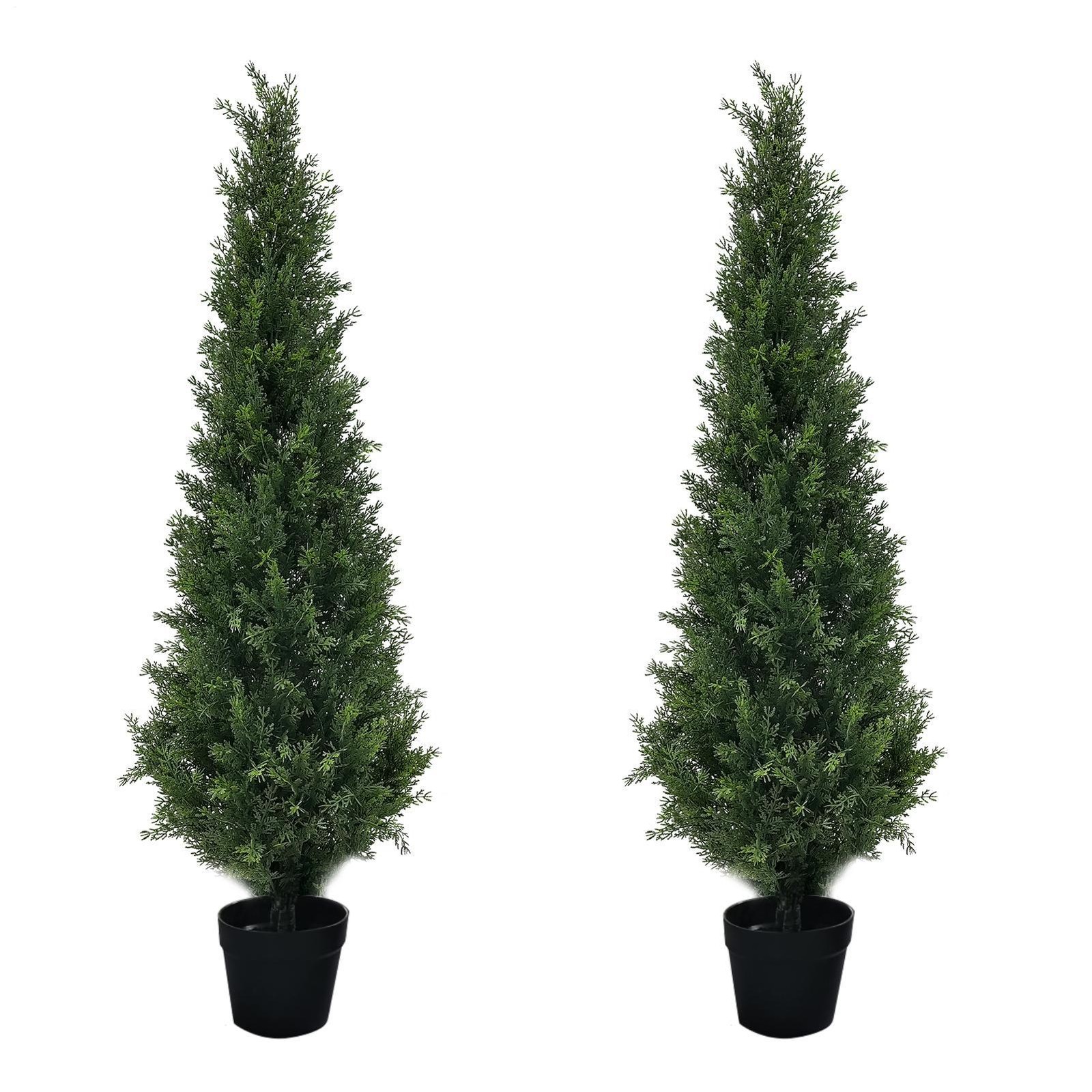 3/4FT Faux Cedar Topiary 2-Pack, UV-Resistant Evergreen Trees with Base Plante