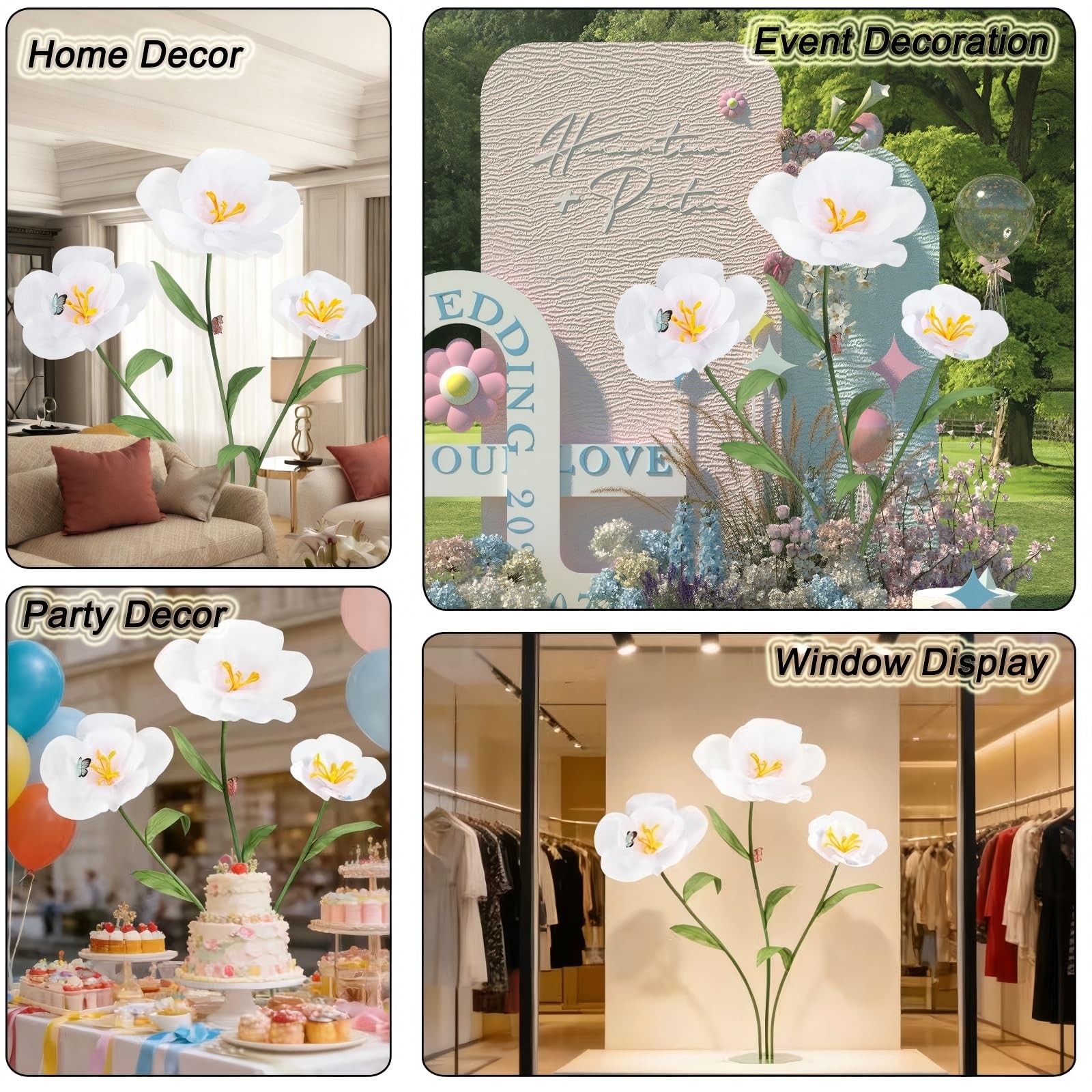 Giant Flowers with Bases and Stems 5.9Ft Large Artificial Floral Decoration