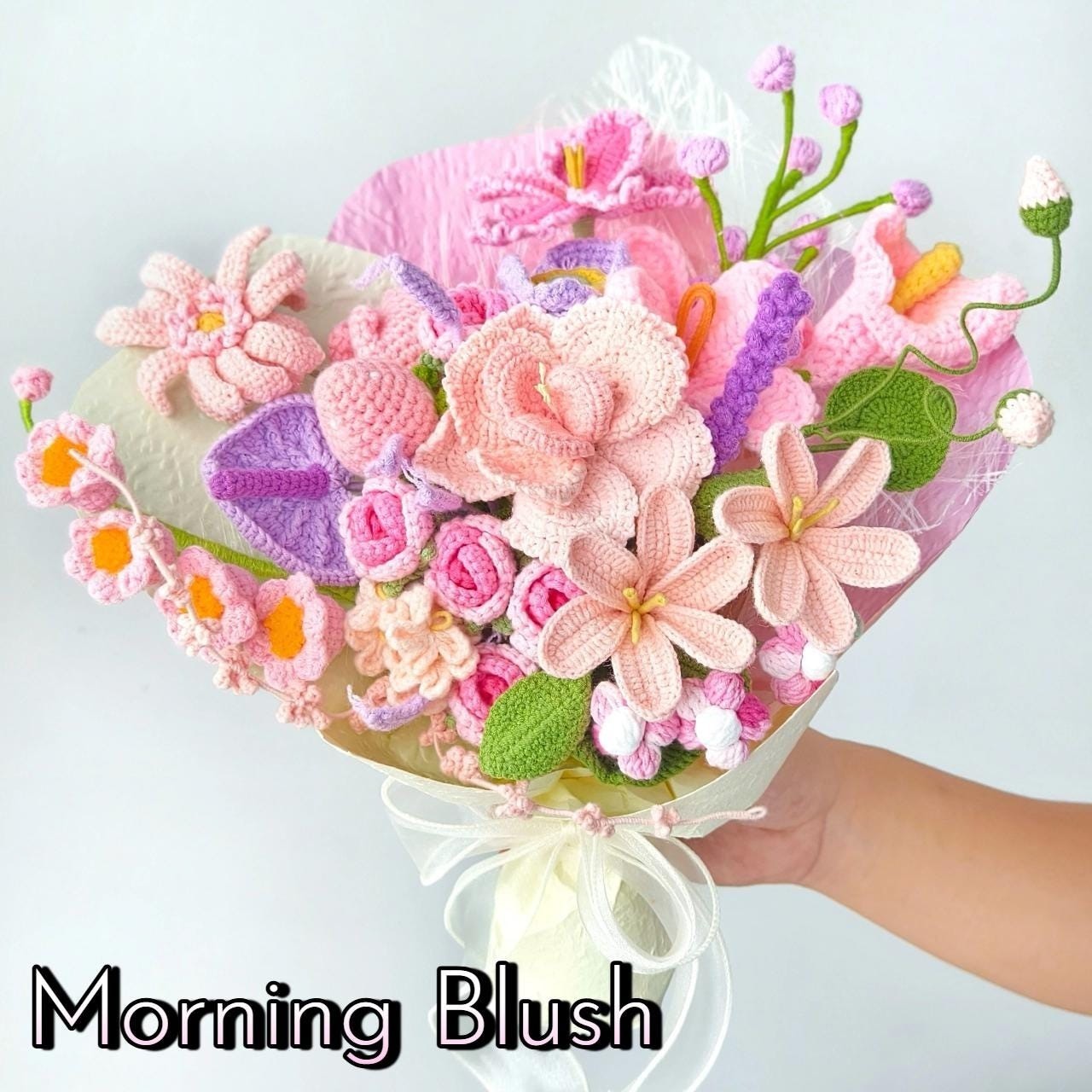 Crochet Flower Bouquet Handmade Yarn Birthday Artificial Flowers Gift for Her