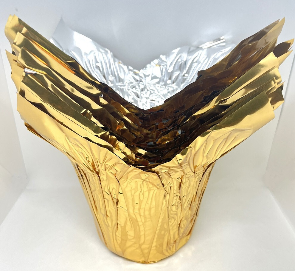 (12) Petite 4″ FLOWER POT Kwik Covers Wrapper GOLD FOIL Dress Up Your Plants!