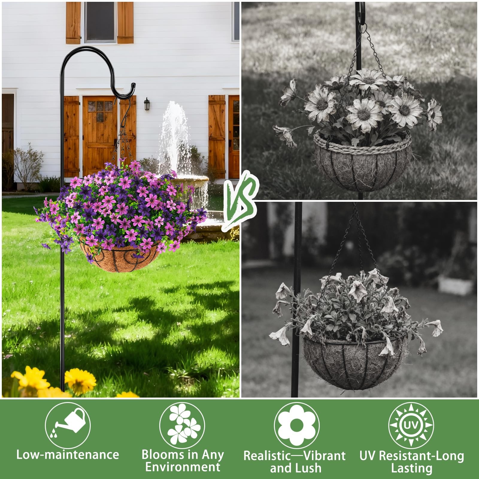 Artificial Flowers Fake Hanging Baskets for Outdoor Spring Summer Decoration,…