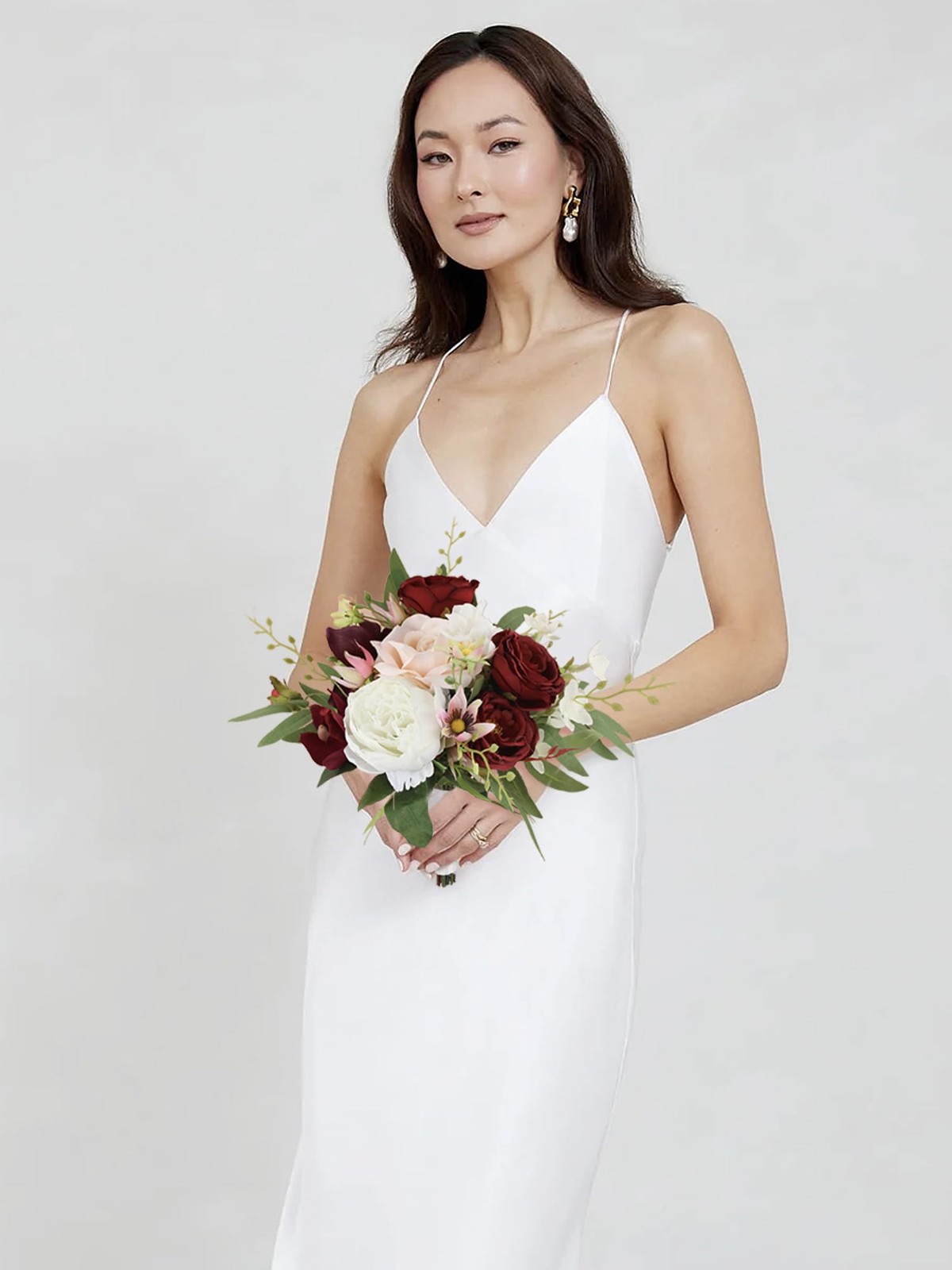1Pc Fall Wedding Bouquets for Bridesmaids Burgundy Artificial Bridesmaid Bouq…