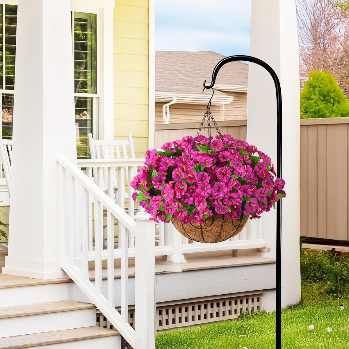 Artificial Hanging Flowers Plants with Basket for Outdoors – Fake Petunias Fl…