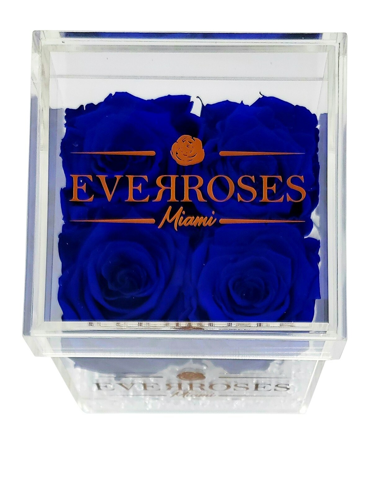 ROYAL BLUE Rose in a square shaped acrylic box real long-lasting preserved rose