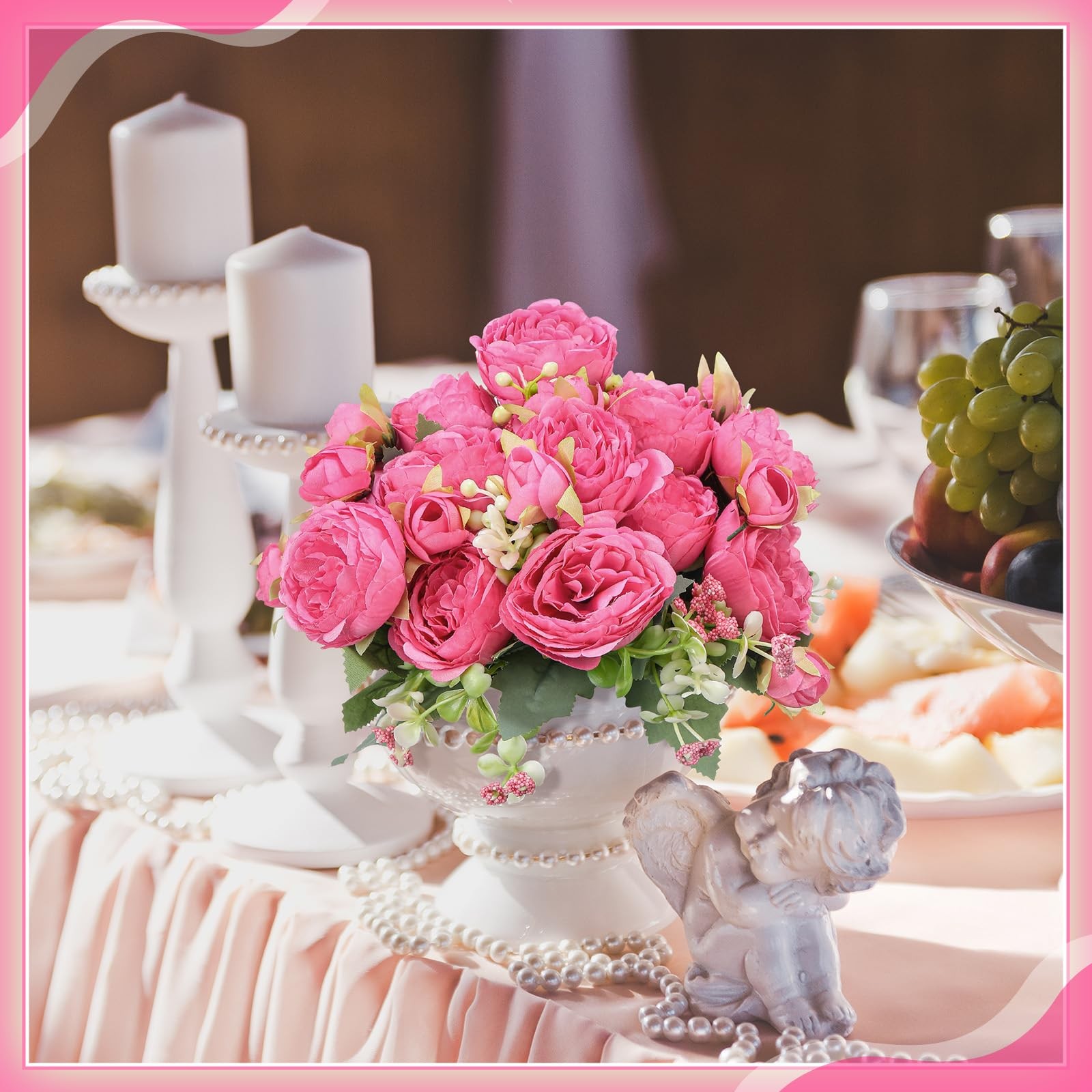 4 PCS Hot Pink Peonies Artificial Faux Flowers Wedding Bridal Bouquet Decor