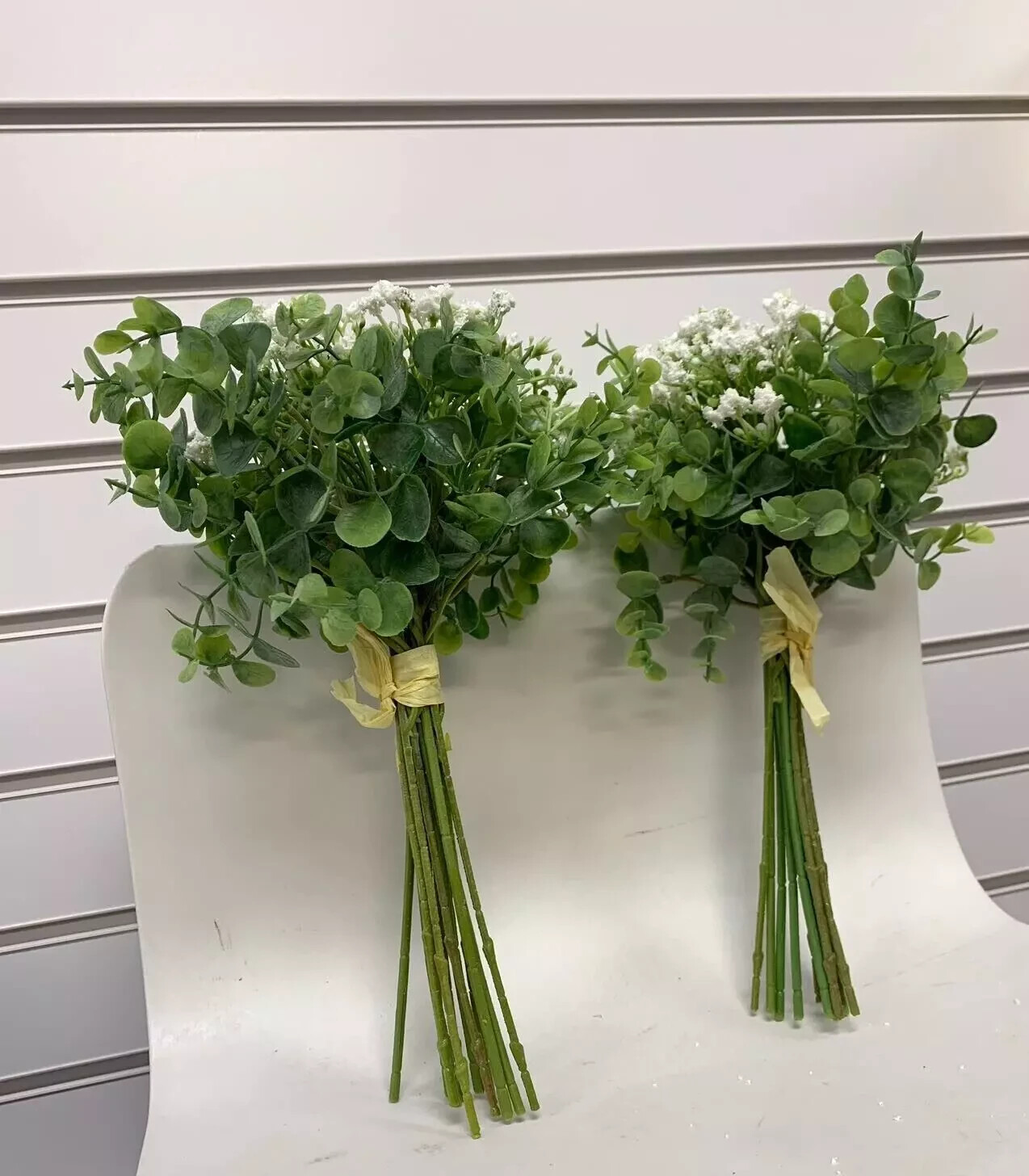 2 BDL Baby Breath Artificial Flower White Gypsophila Silver Dollar Eucalyptus