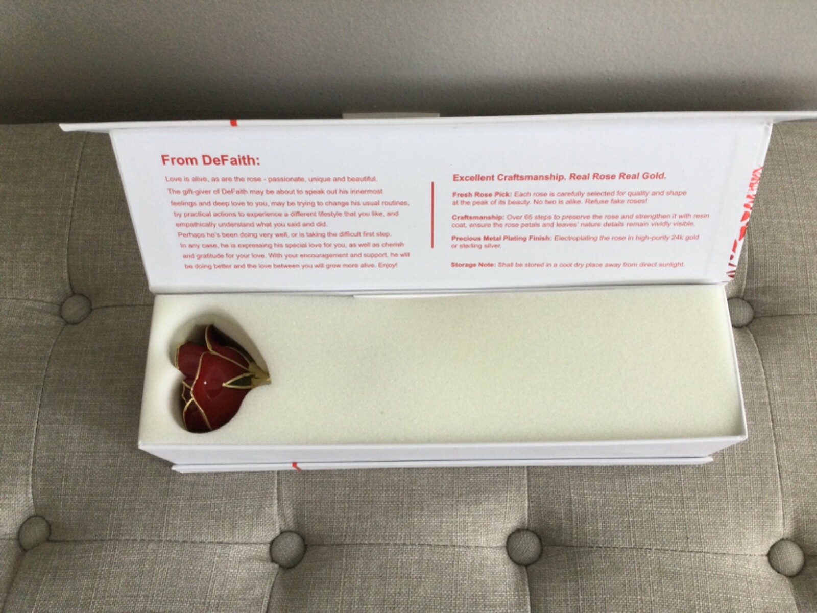 24K Gold Dipped Red Rose & Stand Everlasting Anniversary NIB Gift Box