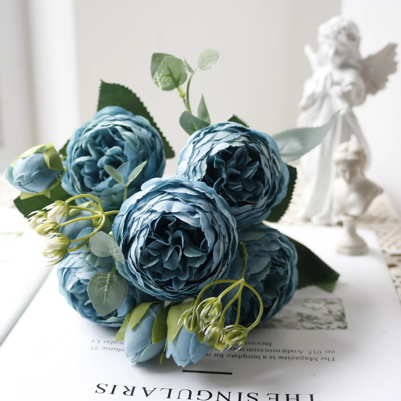 Hot Selling 1pcs/30cm Rose Pink Silk Bouquet Peony Artificial Flower 5 Big Head