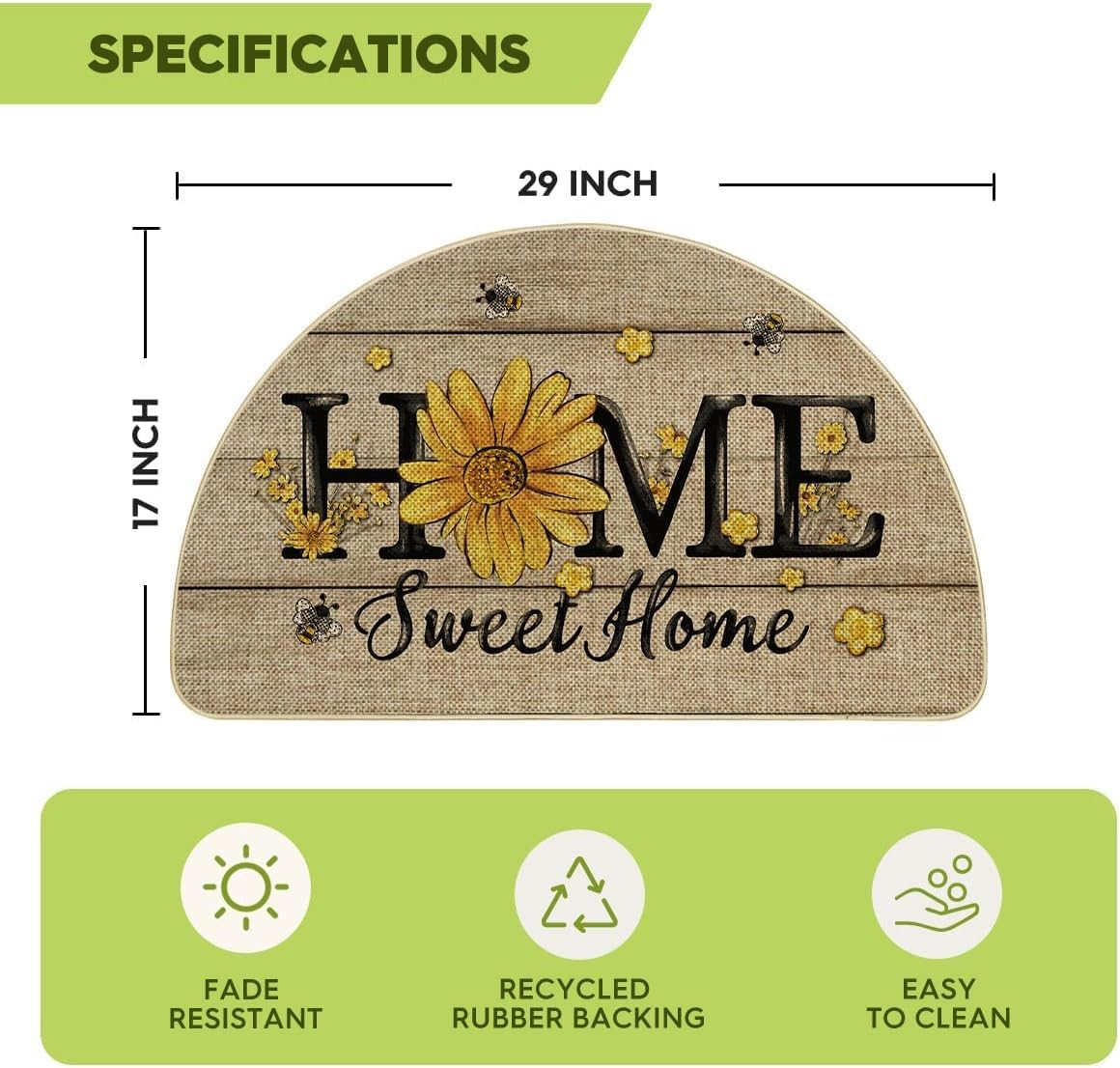Bee Sunflower Daisy Home Sweet Home Summer Home Decor Low-Profile Switch Rug Doo
