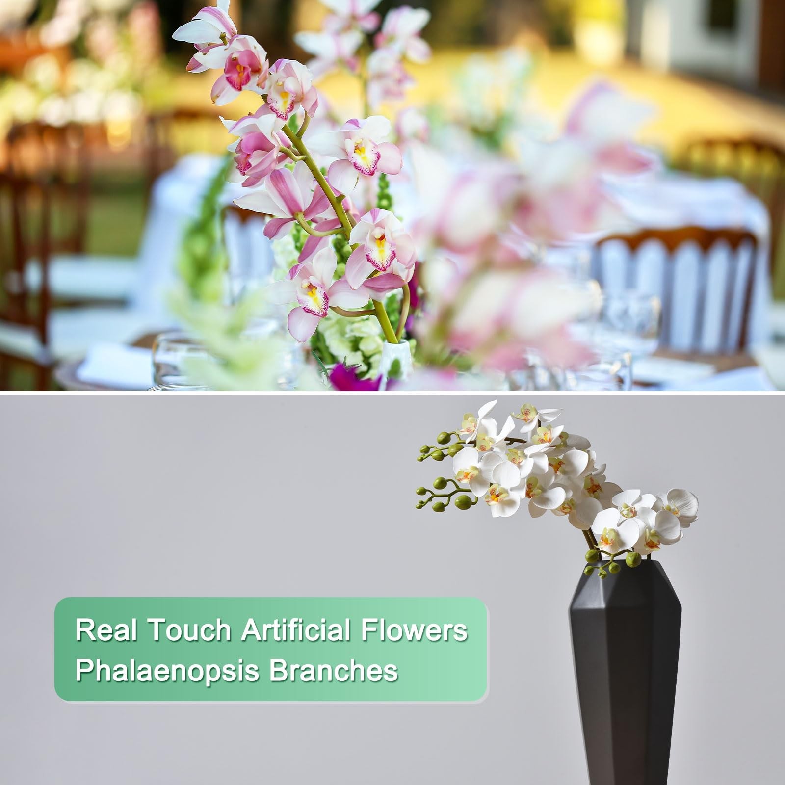 6-Pack Artificial Orchid Flowers 9 Large Petals 37 Inch Faux Phalaenopsis Sil…