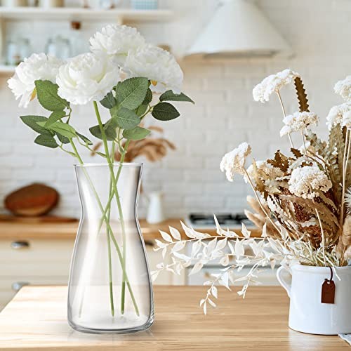 6 Pcs 8” Tall Flower Vase Wide Mouth Crystal Glass Boho Decorative 1 Clear