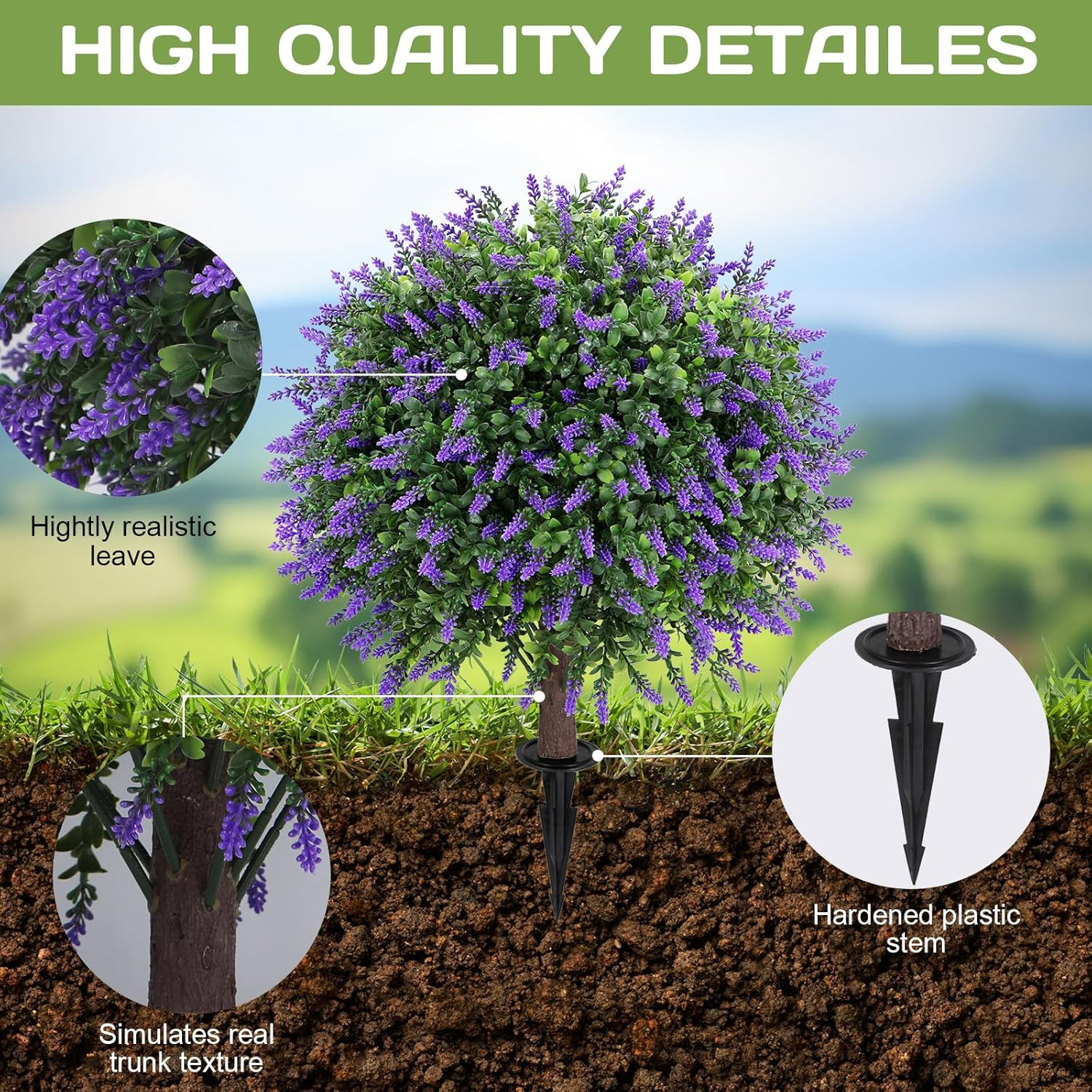 Set of 2 UV Resistant 25″ Artificial Lavender Topiary Balls for Indoor/Outdoor