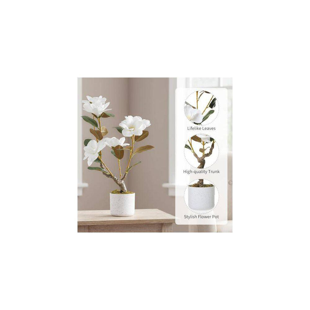 23.6 In. 2-Pack Artificial Magnolia and Orchid Plants,Realistic White Faux Flowe
