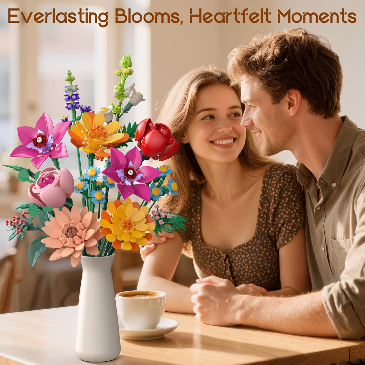 Flowers Bouquet Building Set, 891 PCS Artificial Wildflower Botanical
