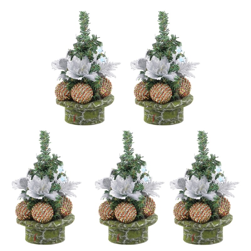 5pcs Compact Mini Pine Needle Tree with Embellishments for Christmas Decoration