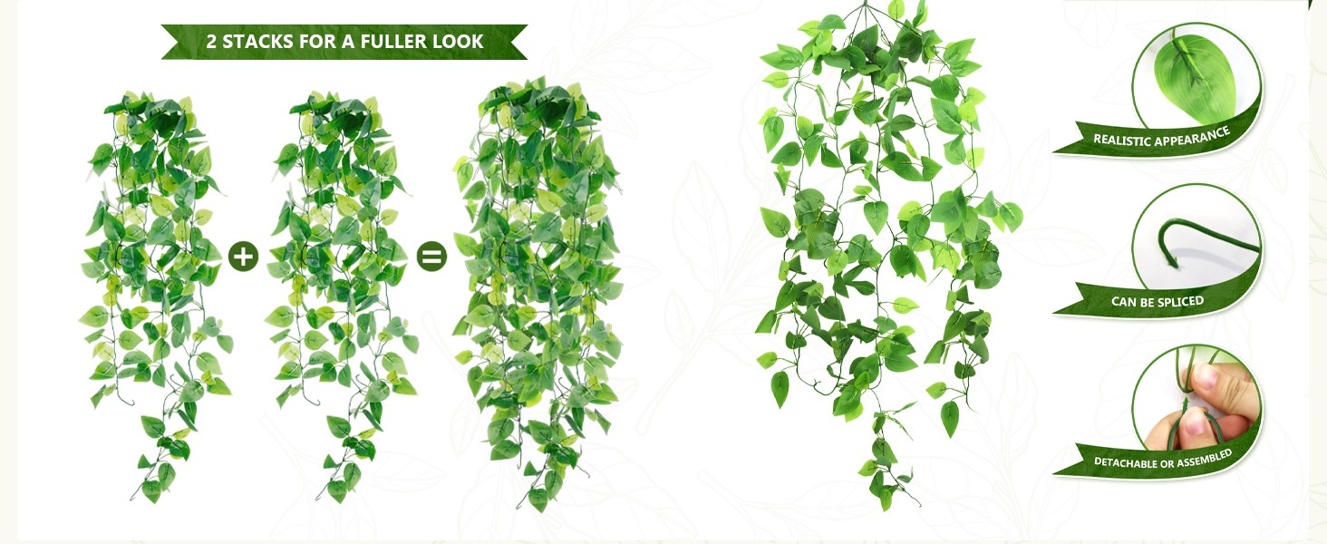 2-Pack Fake Hanging Plants, Faux Hanging Plant Artificial Greenery for Living