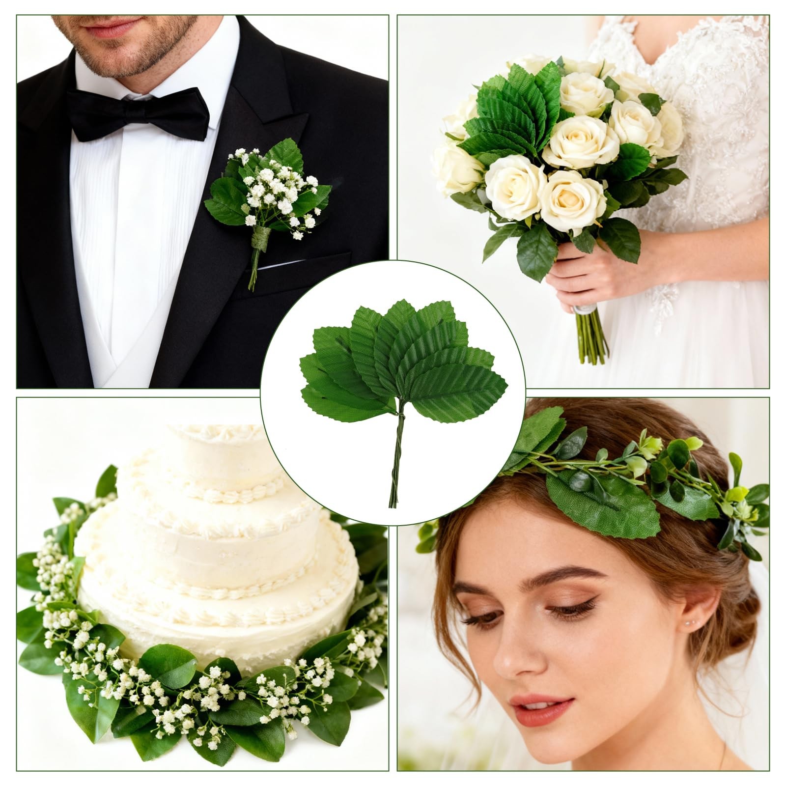 200 PCS Artificial Leaves Single Dark Green Leaf Decor Bouquets Wreath Vines
