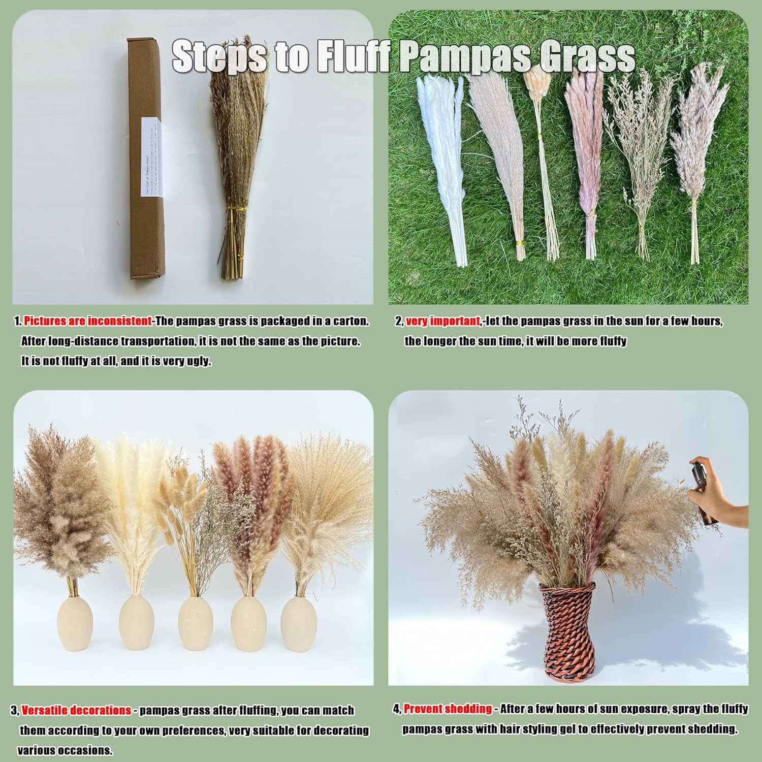 100Pcs Pampas Grass Boho Home Decor 17 Inch Natural Dried Flowers-Pampas Grass C