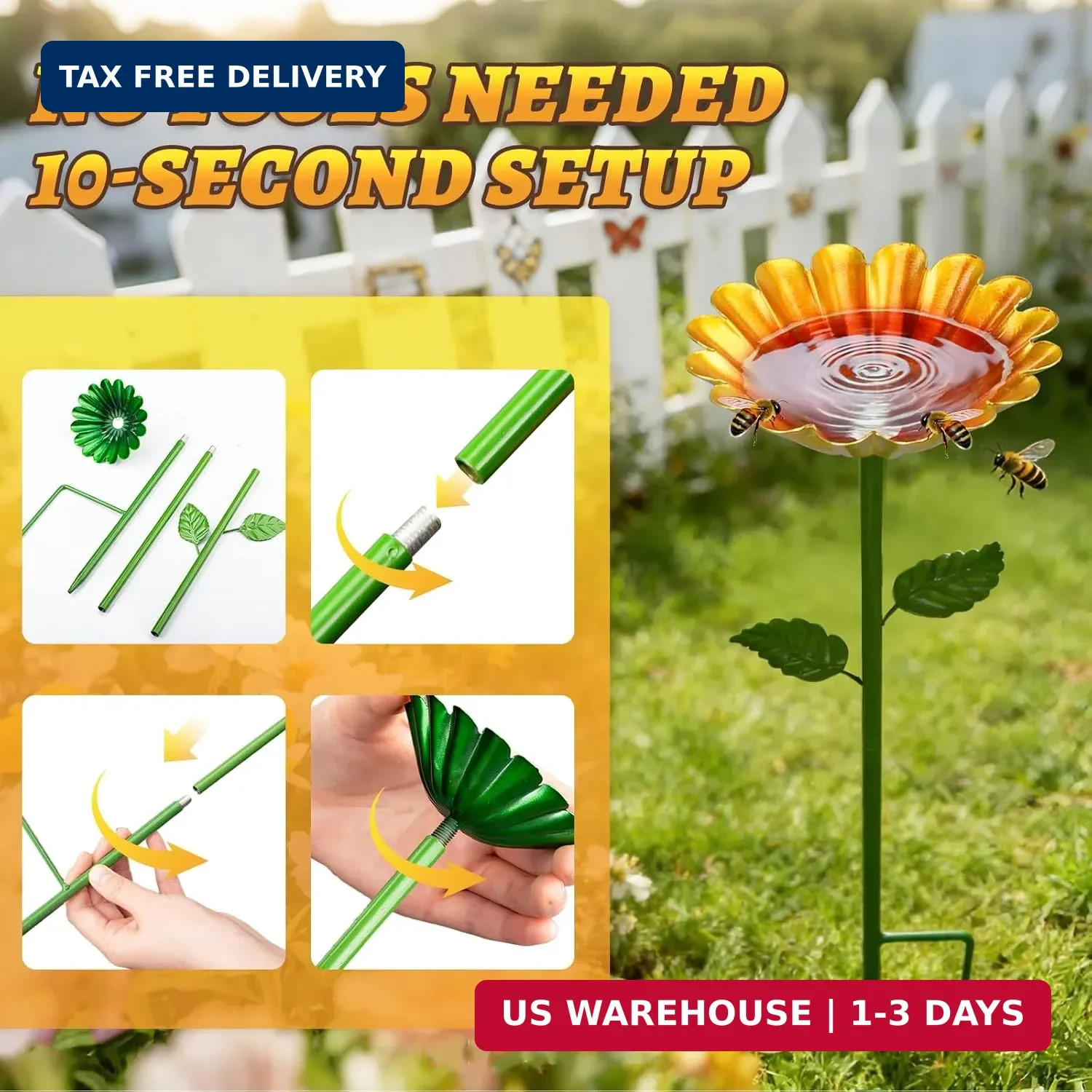 Mellbree Bee Watering Station, 4-Pack Metal Flower Bee Bath for Garden – Attract