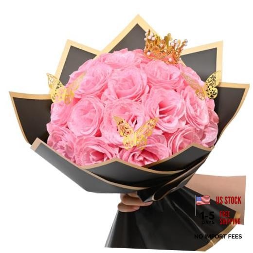 Glitter Roses Bouquet, DIY Fake Flowers Bouquet, Everlasting Shiny 24pcs Pink