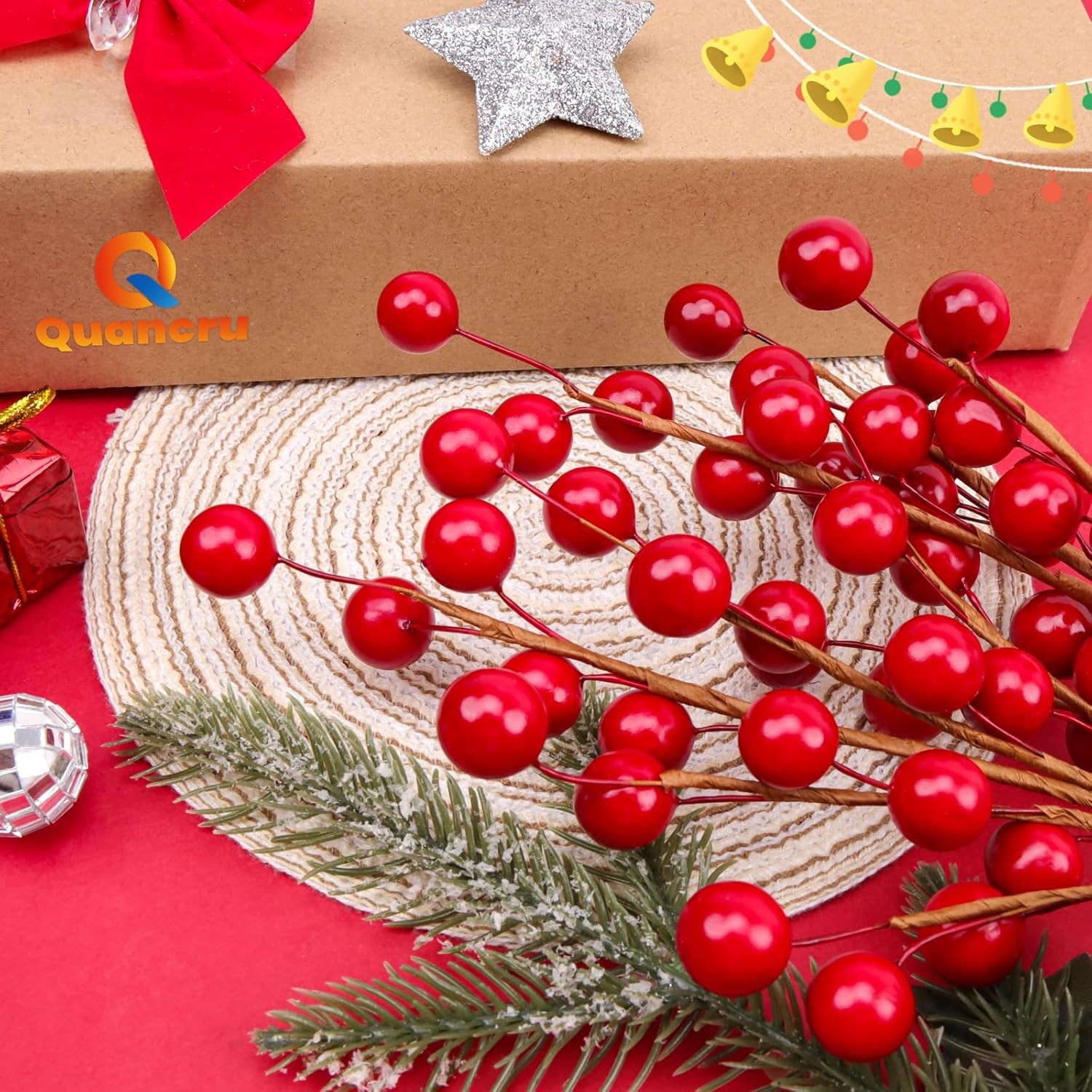15 Pcs Artificial Red Berry Stems Christmas Red Berries Holly Berry Branches Fak