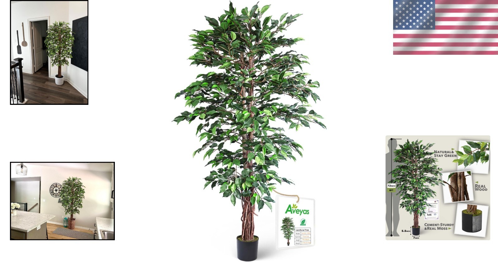 6ft Faux Ficus Silk Tree with Pot for Indoor Outdoor