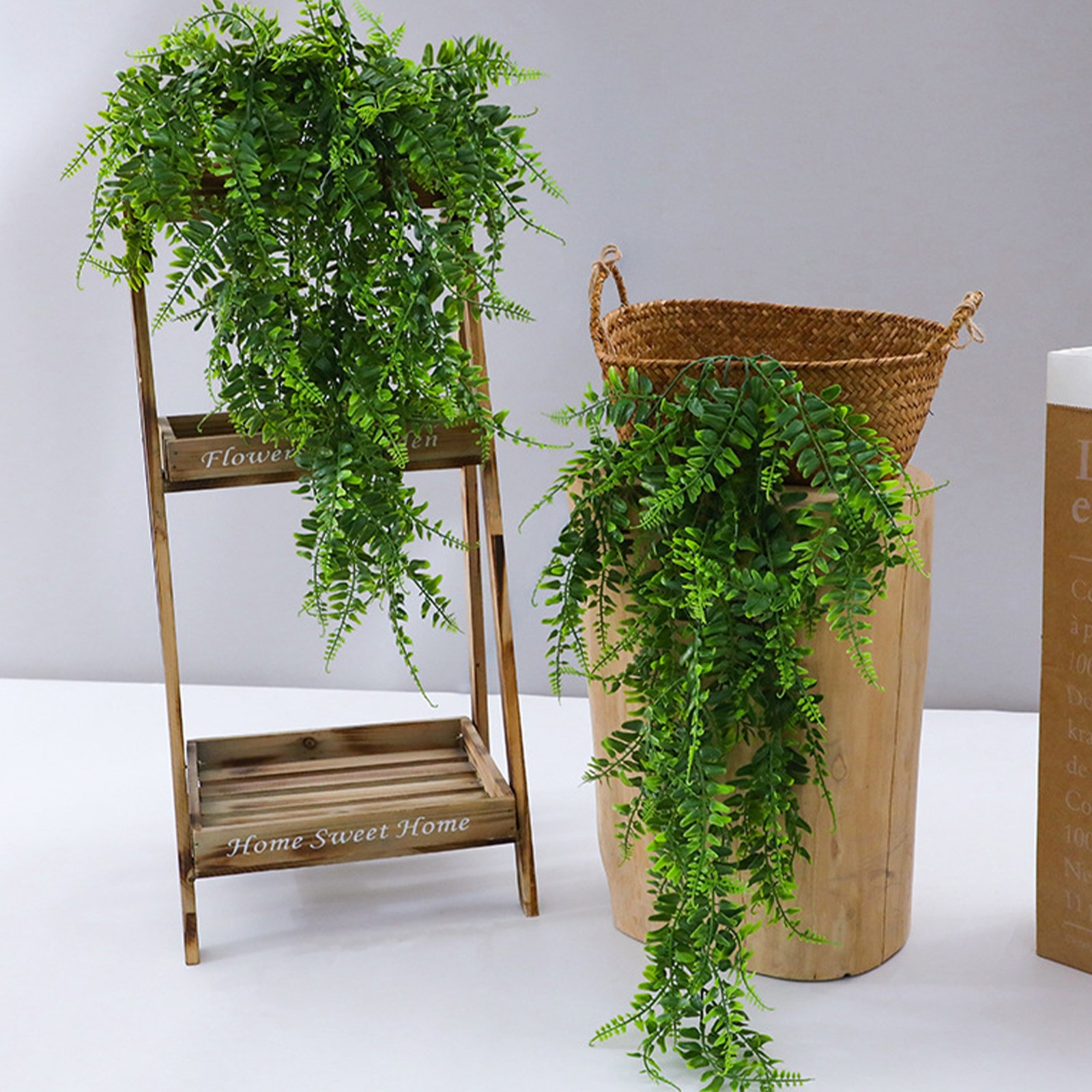 2pcs Artificial Hanging Plants Fern Lifelike Decoration For Home Green 75cm