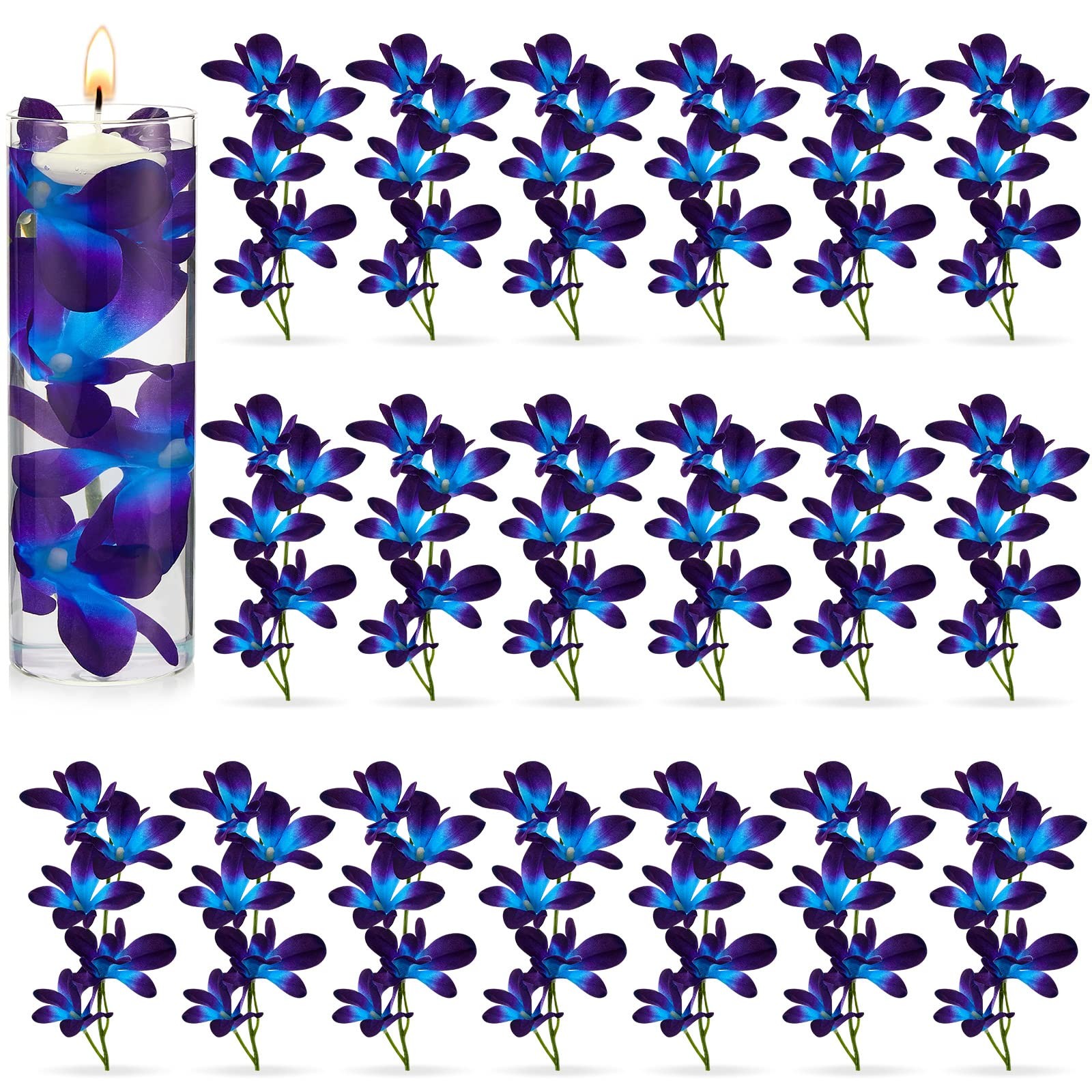 24 Pieces Blue Purple Faux Orchid Flowers Artificial Flower Vase Fillers Wedd…
