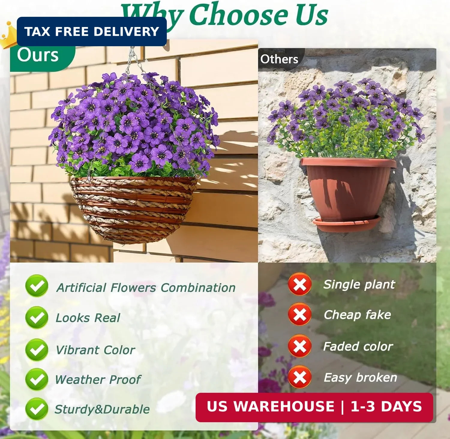 Elyum Artificial Flowers for Outdoors, 9 Bundles Artificial Plants & Flowers Out