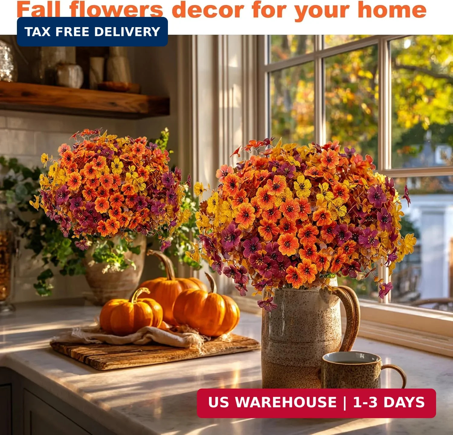 AXYLEX Artificial Fall Flowers for Outdoor Fake Mums – 16 Bundles Fake Plants UV