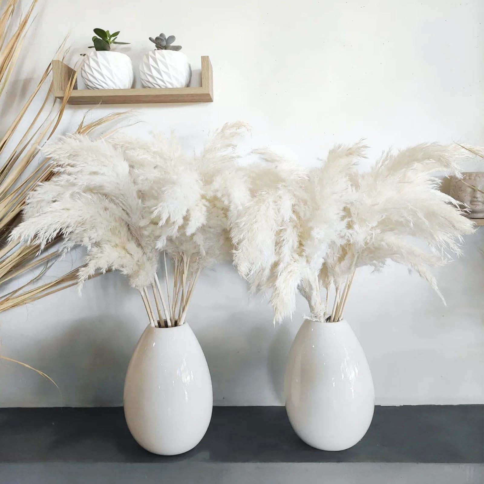 30 Stems 28″ inch Large White Pampas Grass Fluffy, Boho Home Decor, Natural F…
