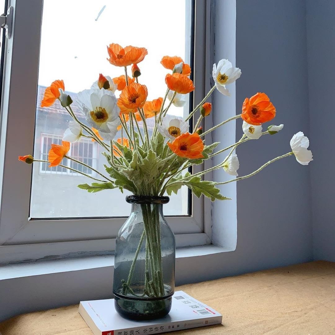 Artificial Silk Poppy Flowers Long Stem Wedding Party Home Decor Bouquet