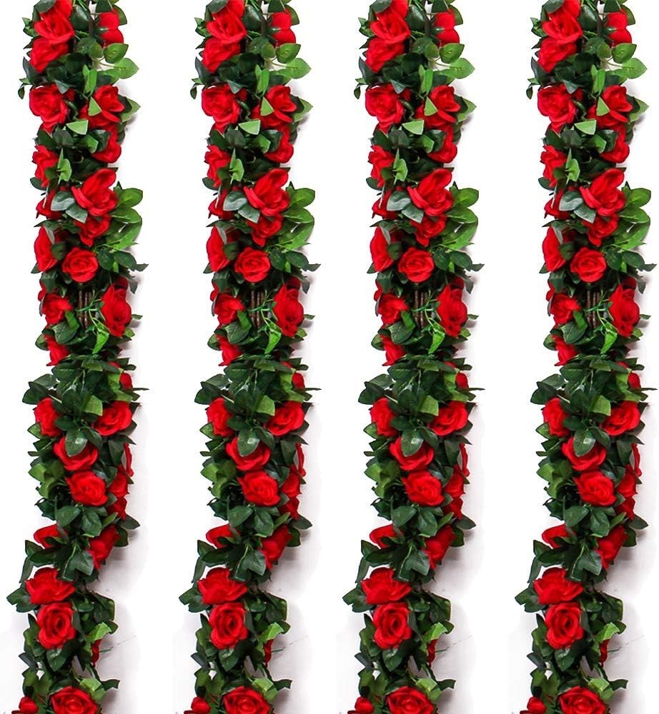 Artificial Rose Hanging Vines 4 Pcs 96 Inches Red Floral Decoration for Events