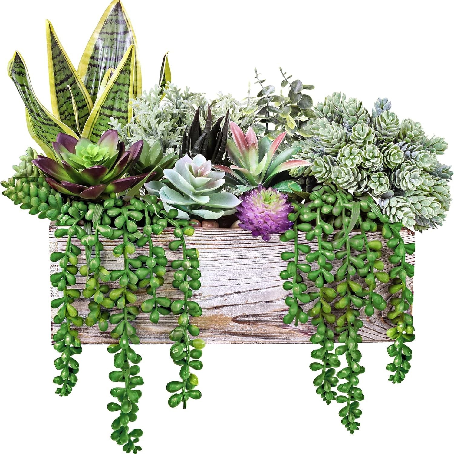 14 Pcs Assorted Artificial Succulents Fake Plants in Rectangular Wooden Pots …