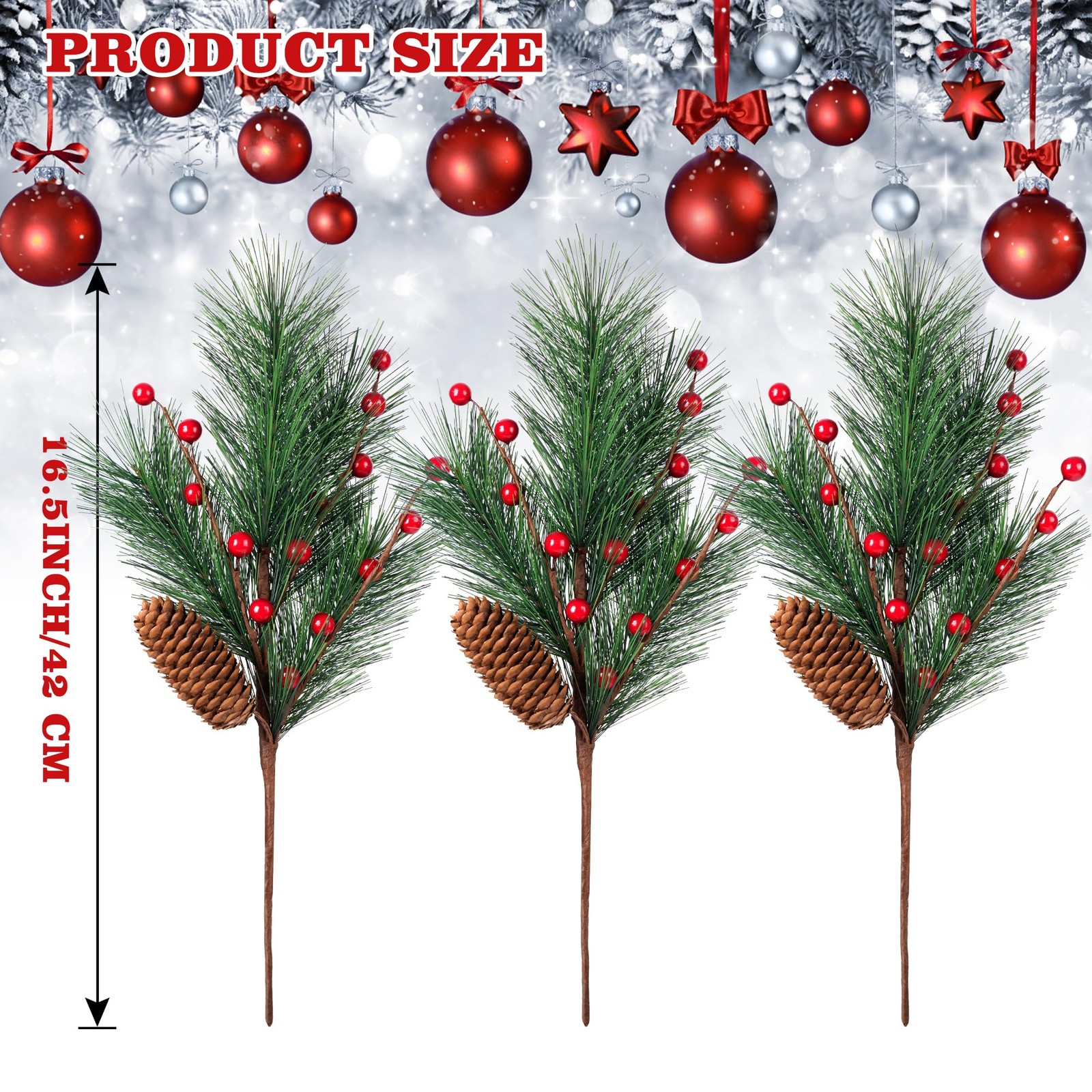 5 Pcs Artificial Christmas Berries Pine Picks Berry Pine Branches with Bow fo…