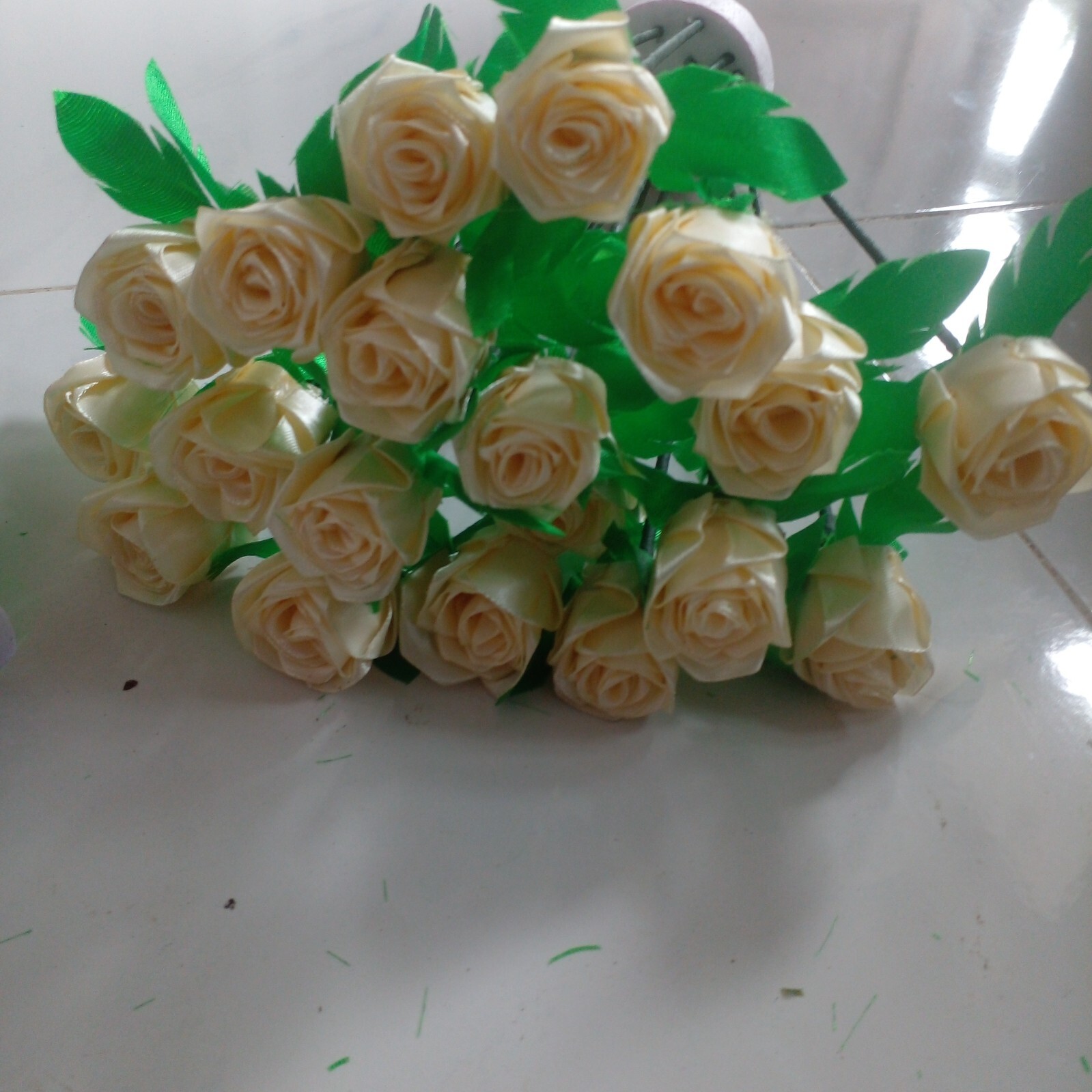 RIBBON ROSE FLOWERS Satin Lot Multicolour DIY Craft Handmade Artificial 5pcs Sti