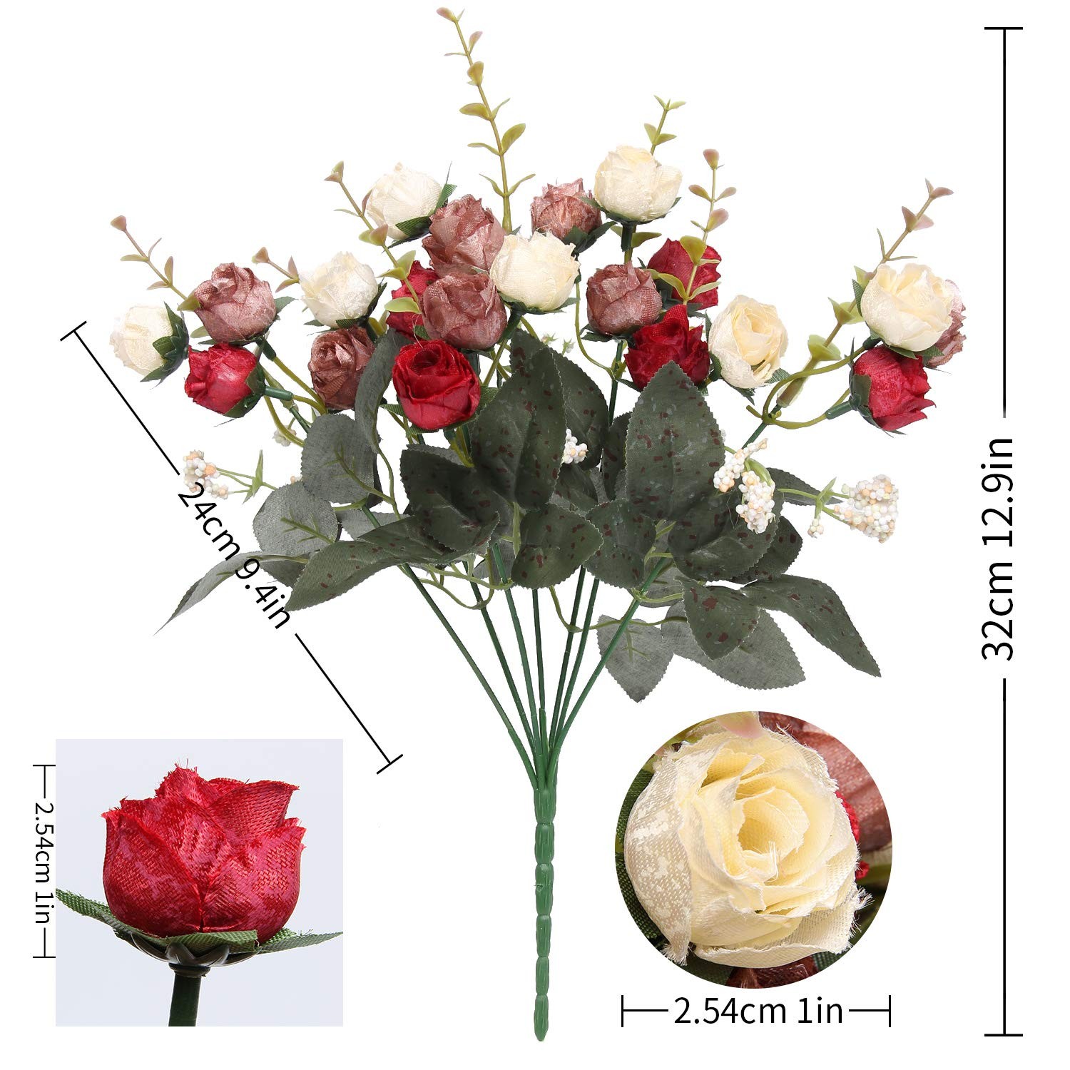 Red 21 Heads Artificial Silk Mini Rose Flower Bouquet Bridal Centerpiece 4 PCS