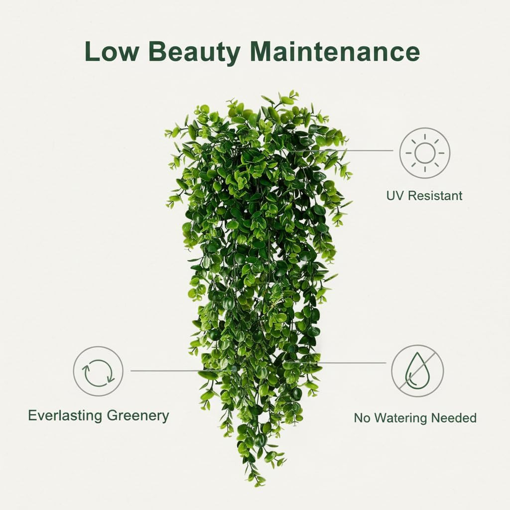 4 Pack Artificial Eucalyptus Hanging Plants 30 Inches UV Resistant Plastic Decor
