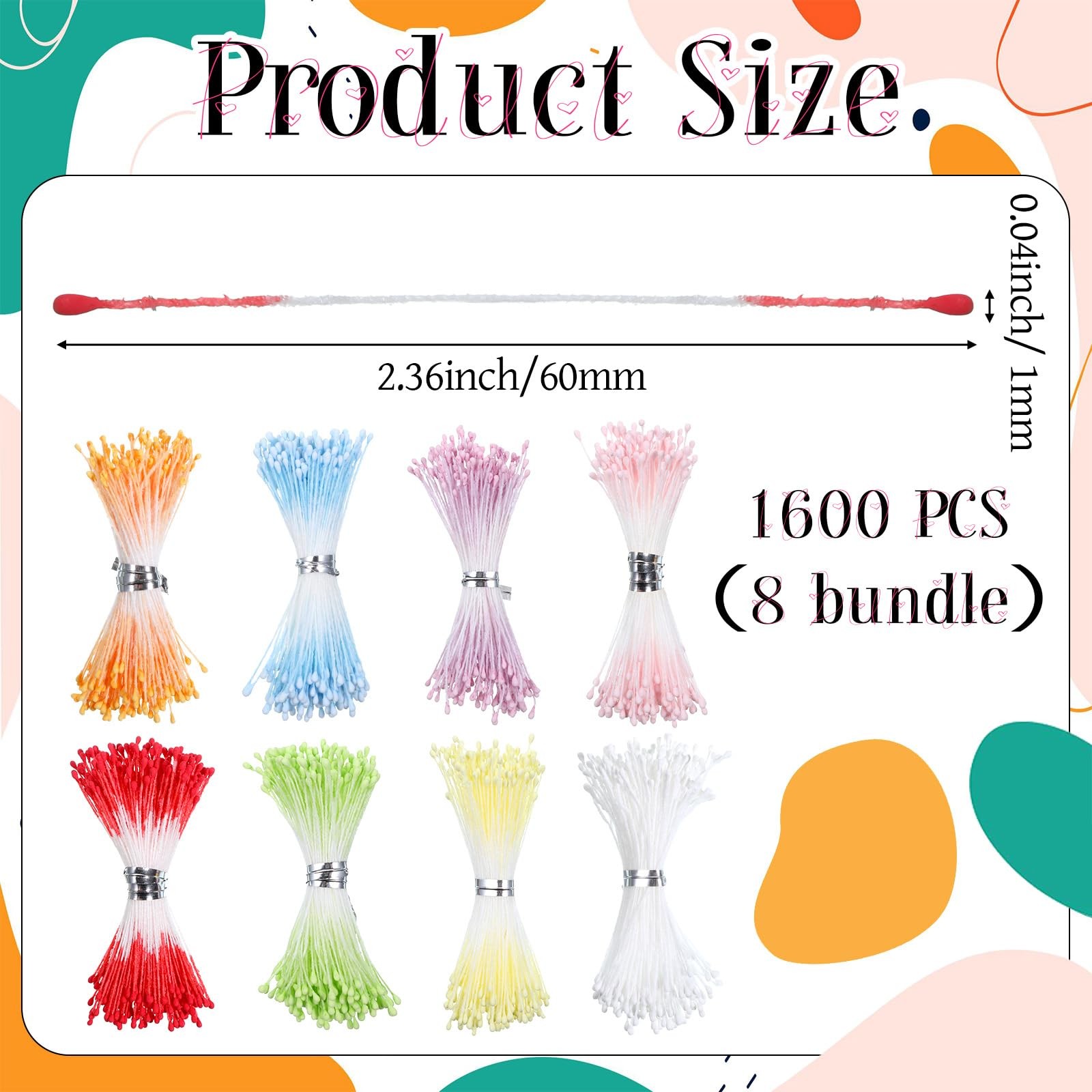 1600 PCS Flower Stamens 1mm Artificial Pearl Double Head Floral Pistil DIY