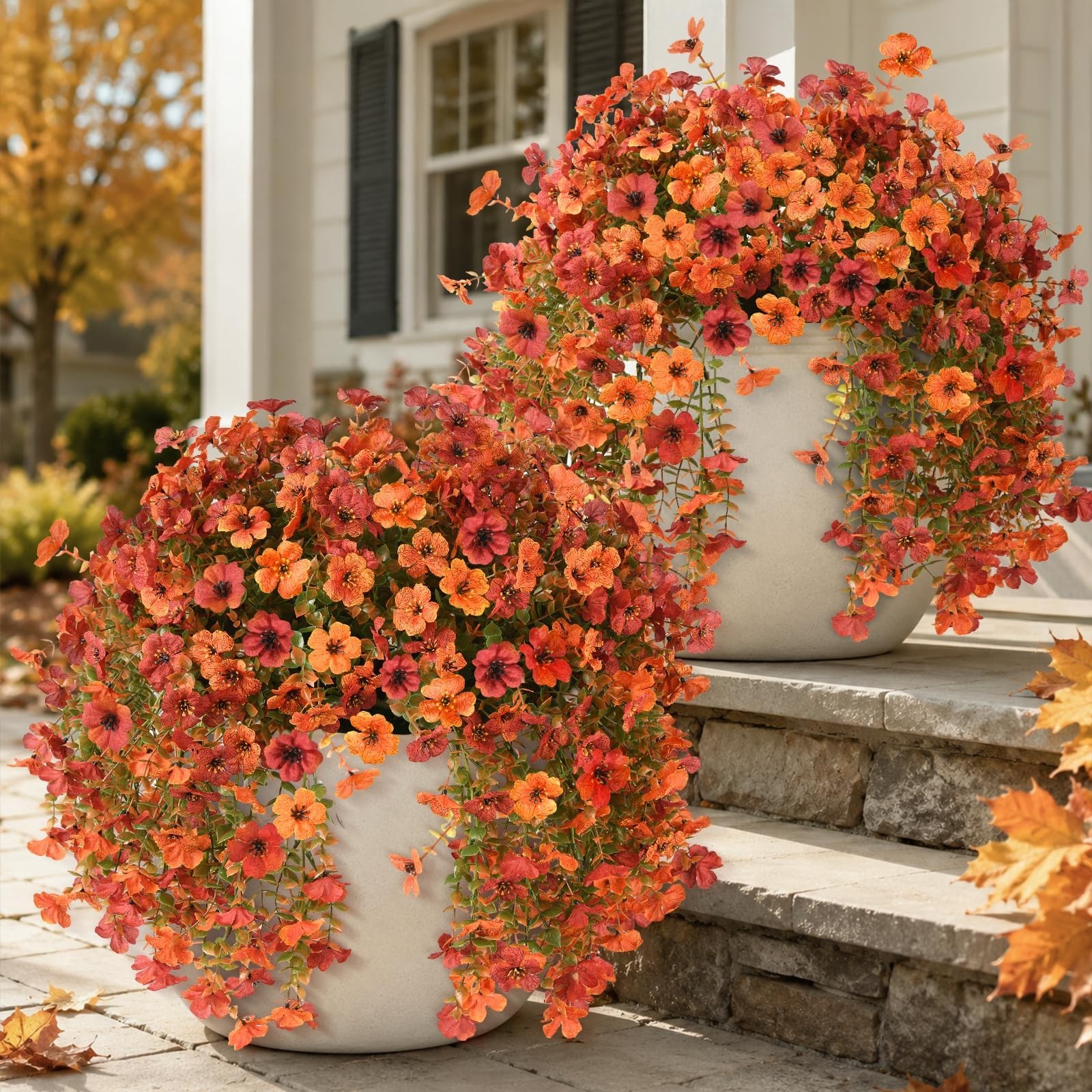 2 Pcs UV Resistant Faux Fall Mums – Realistic Outdoor Decorations for Porch, Pat