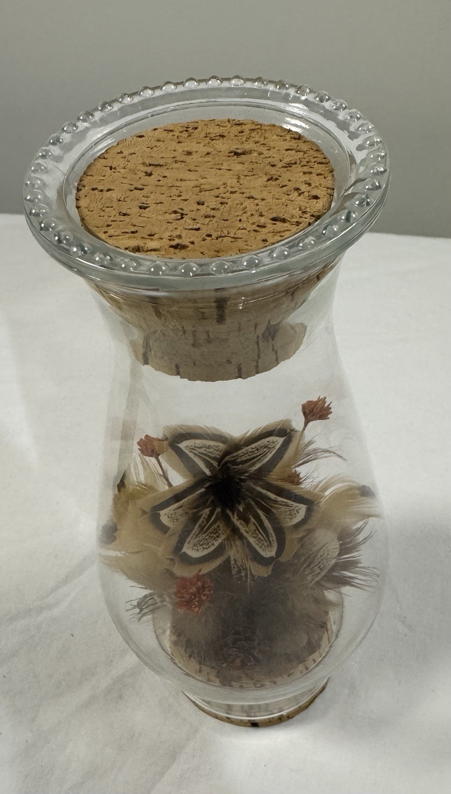 Vintage Dried Flowers Pheasant Feathers Vase Display Cork Cottagecore Decor