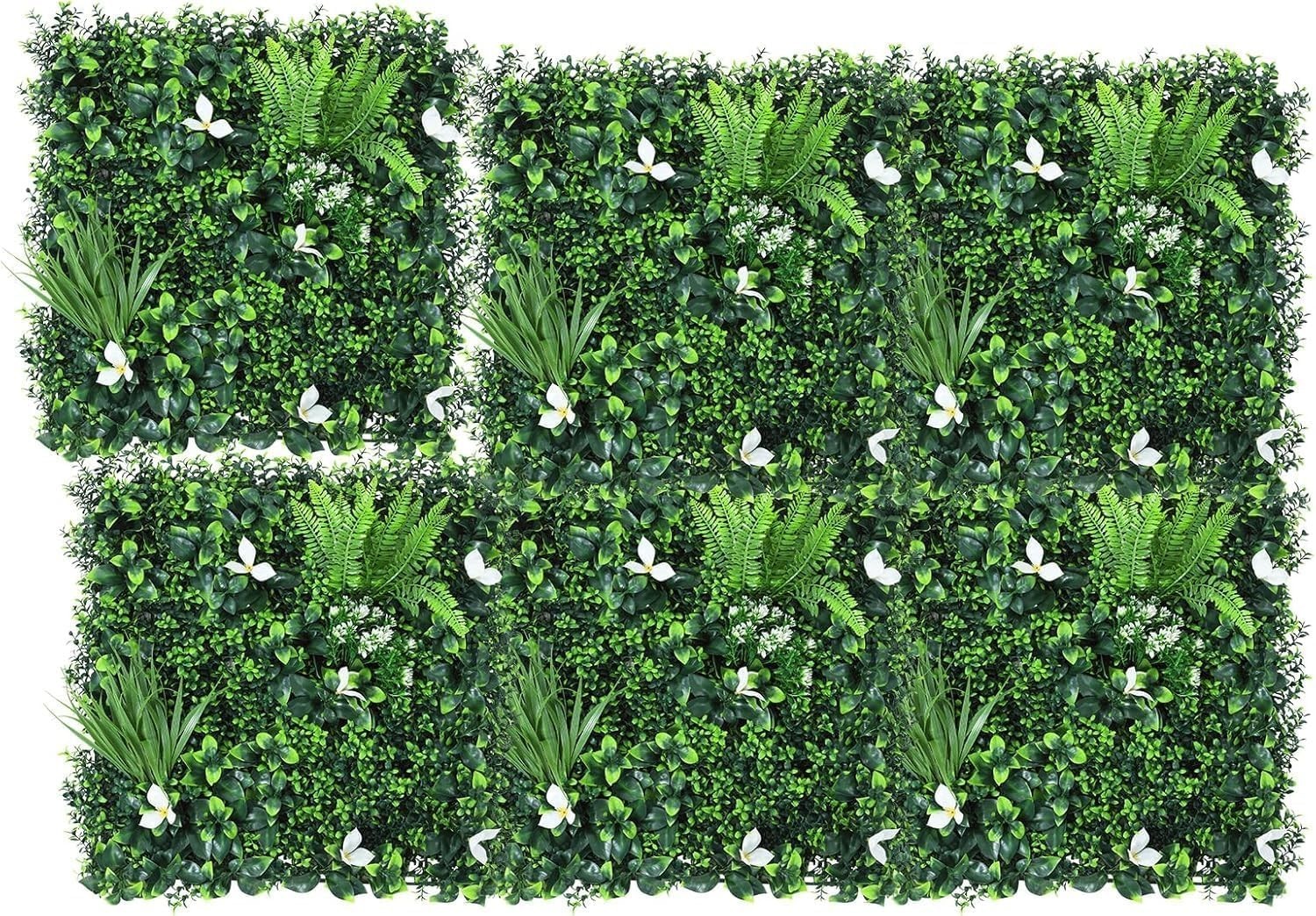 6 Pcs Artificial Boxwood Hedge Panels w/ 100 Zip Ties 20″ x 20″ Privacy Wall NEW