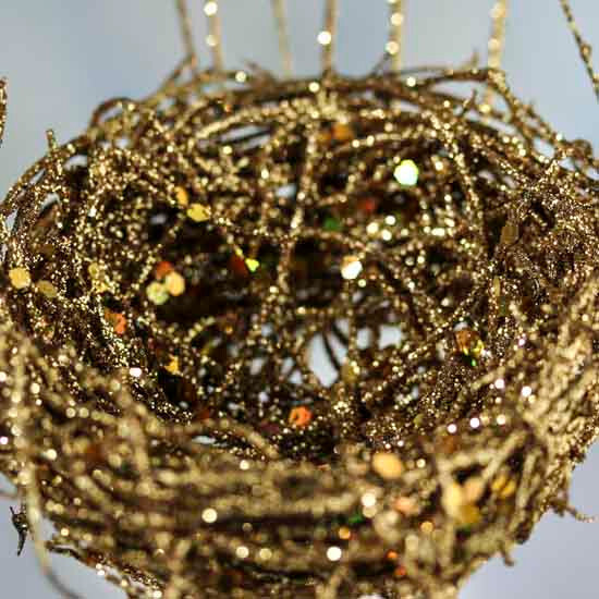 Bulk Package of 12 Gold Glitter Bird Nest 14-1/2″ Tall Picks